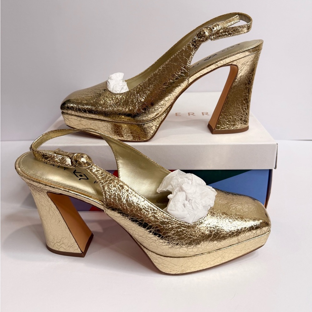 Katy Perry GoldSquare Platform Sling-Back Heels size 9 1/2
